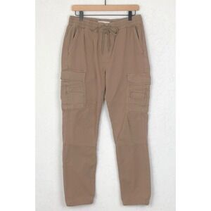 PACSUN Cargo Jogger Pants Mens M Tan Slim Drawstring Cotton Stretch Toggle Ankle